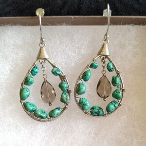 Silpada Green and Silver Teardrop Earrings with Crystal Accent